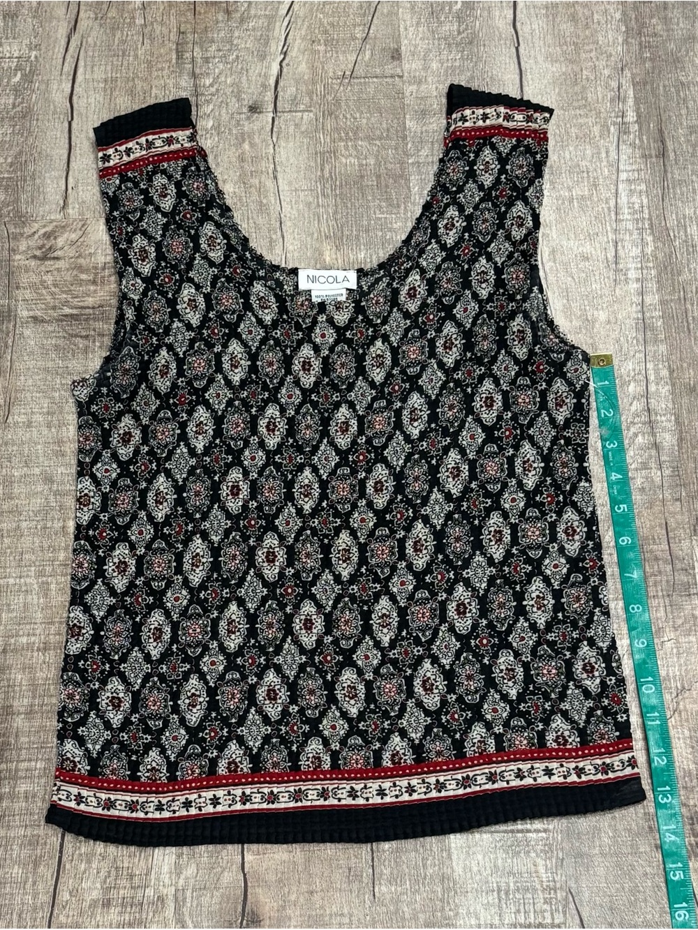 NICOLA Black Tank Top with Cream and Red Medallion Print - Picture 1 of 3
